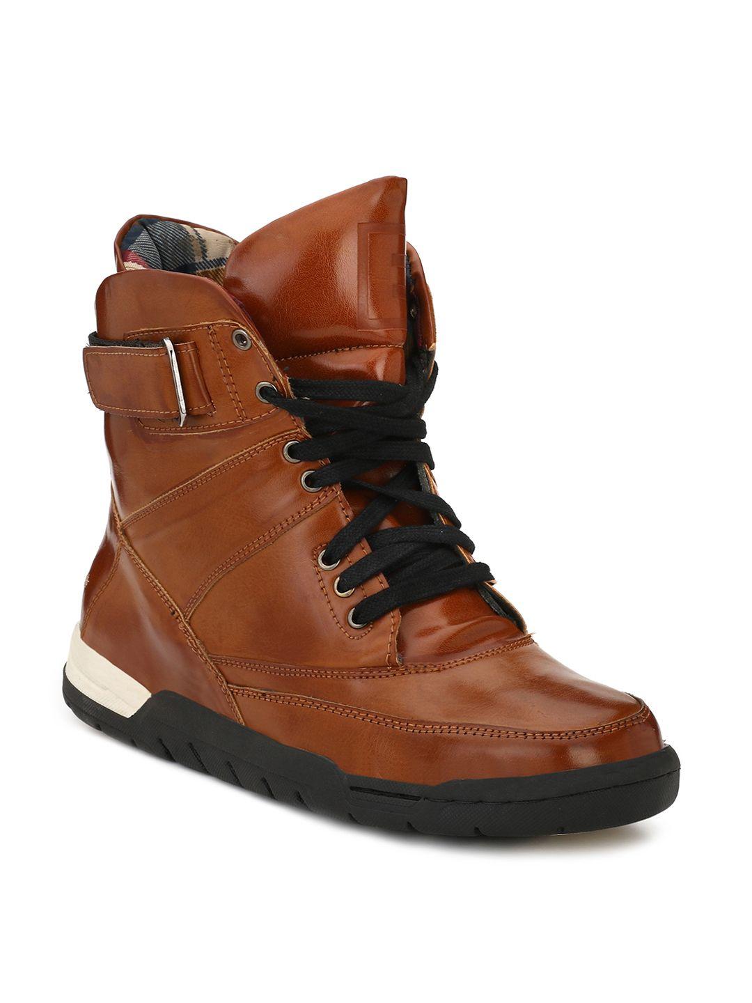 eego italy men tan solid synthetic high-top flat boots