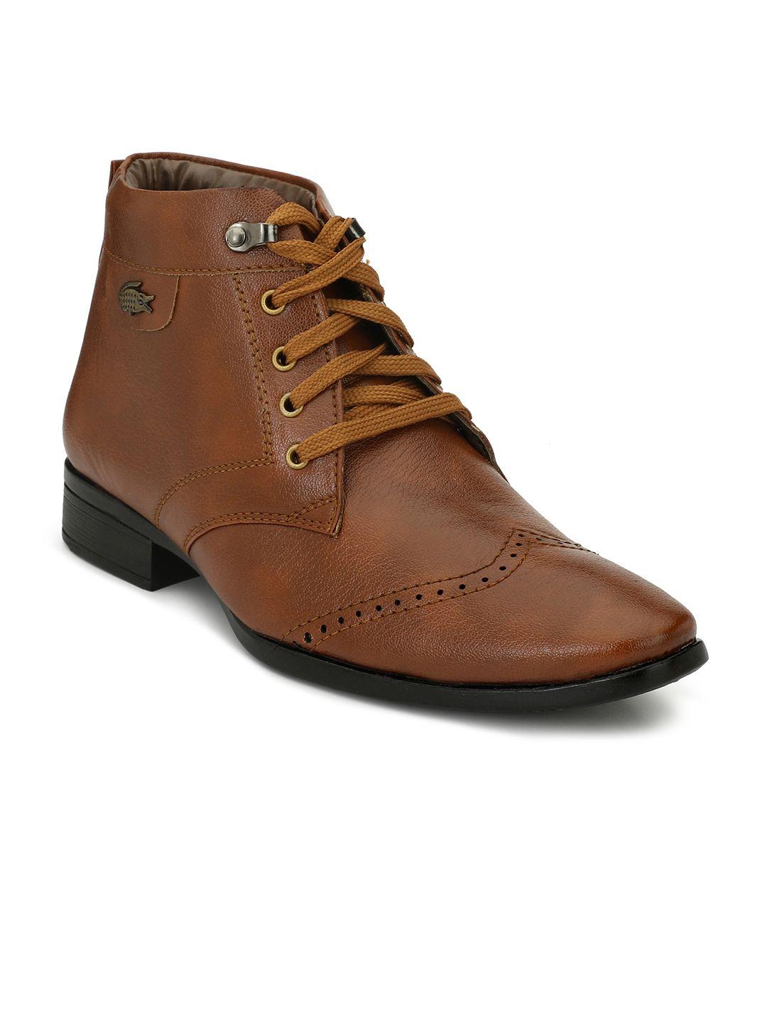 eego italy men tan solid synthetic mid-top flat boots