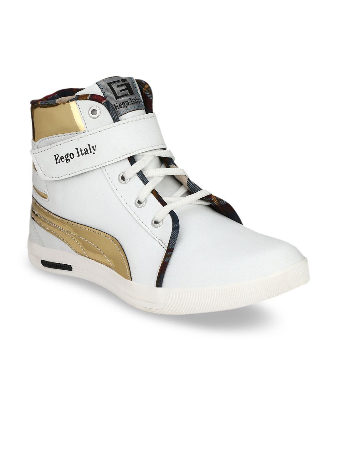 eego italy men white colourblocked synthetic high-top sneakers