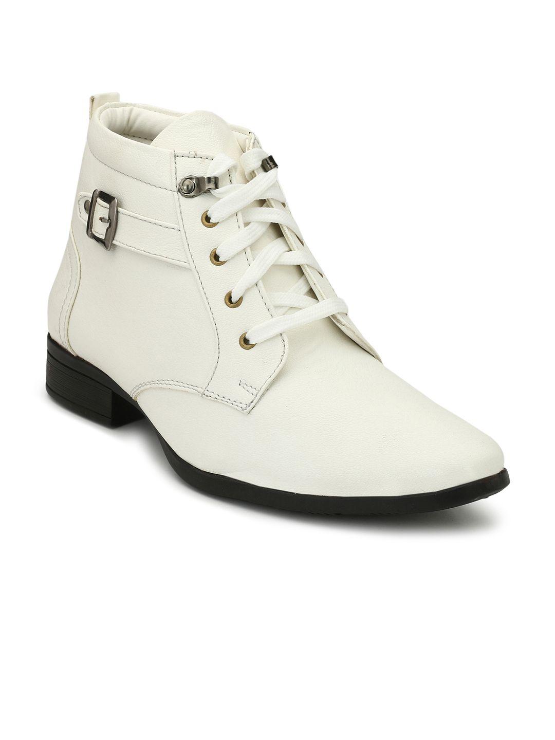 eego italy men white solid mid-top flat boots