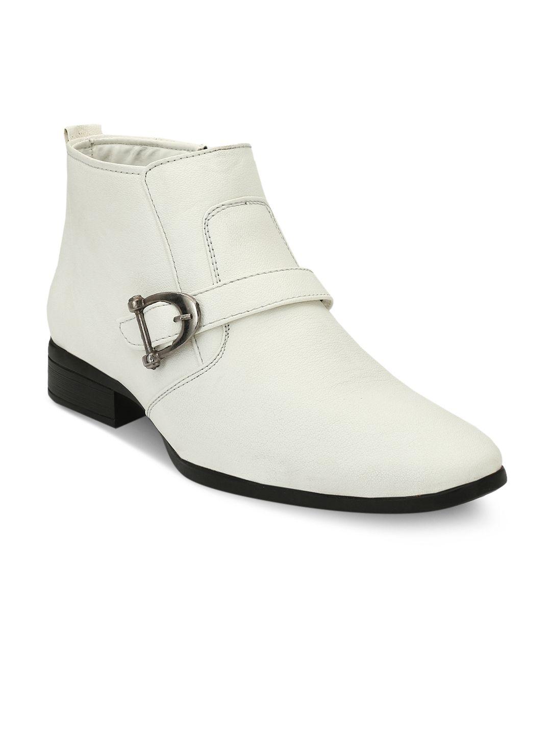 eego italy men white solid mid-top flat boots