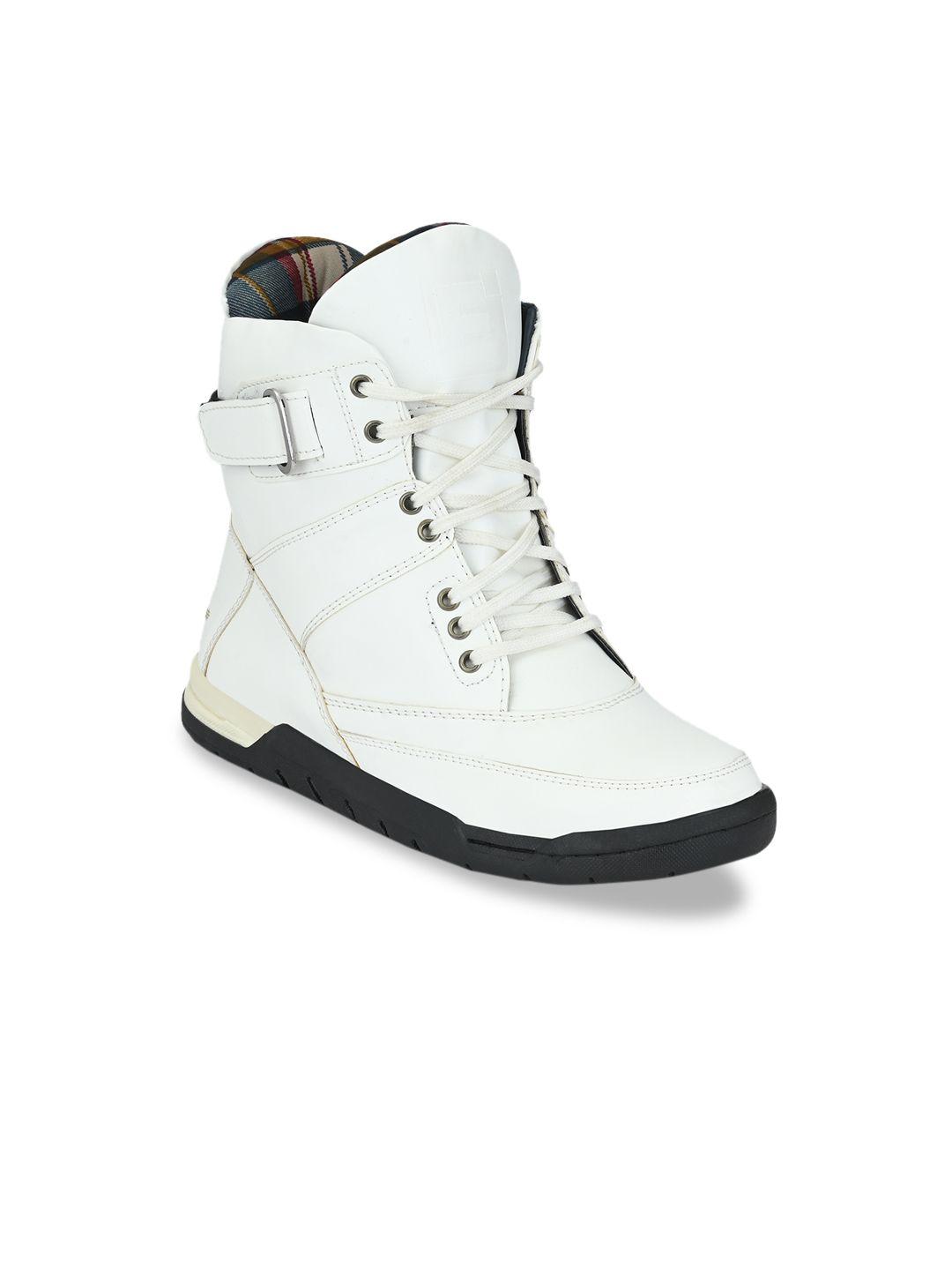 eego italy men white solid synthetic leather high-top sneakers