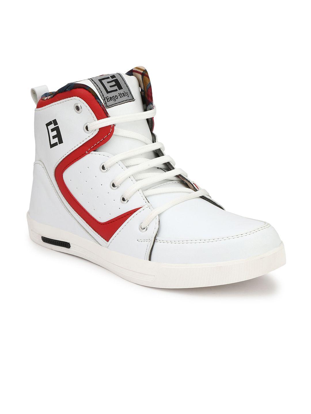 eego italy men white solid synthetic mid-top sneakers