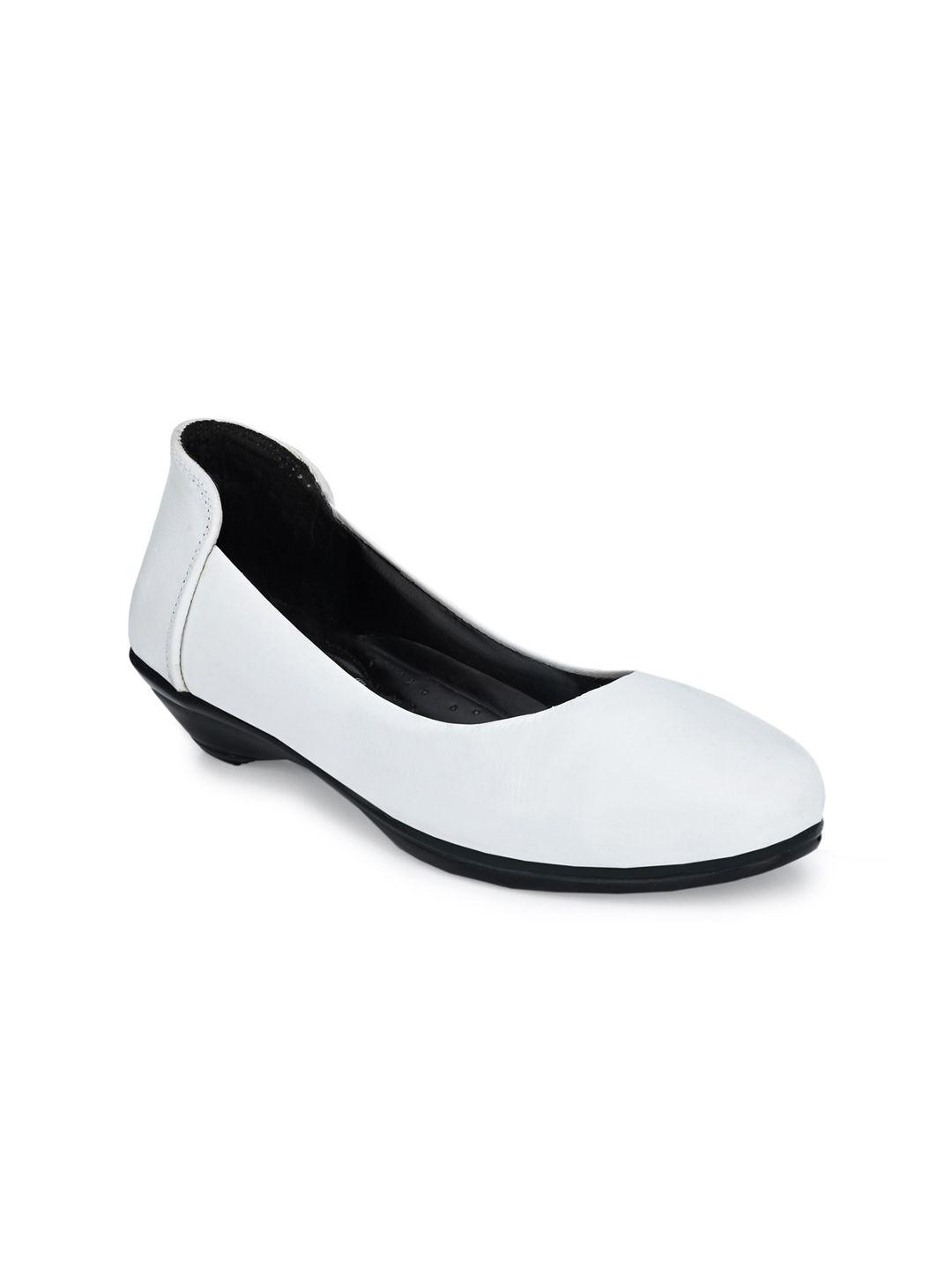 eego italy women white solid leather ballerinas