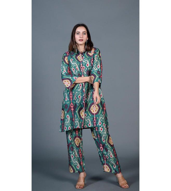 eeshva india green ikkat printed co-ord set