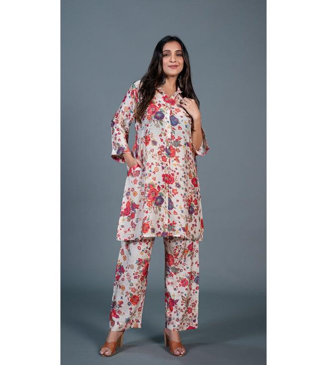 eeshva india off white floral printed co-ord set
