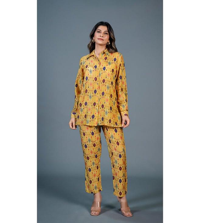 eeshva india yellow ikkat printed co-ord set