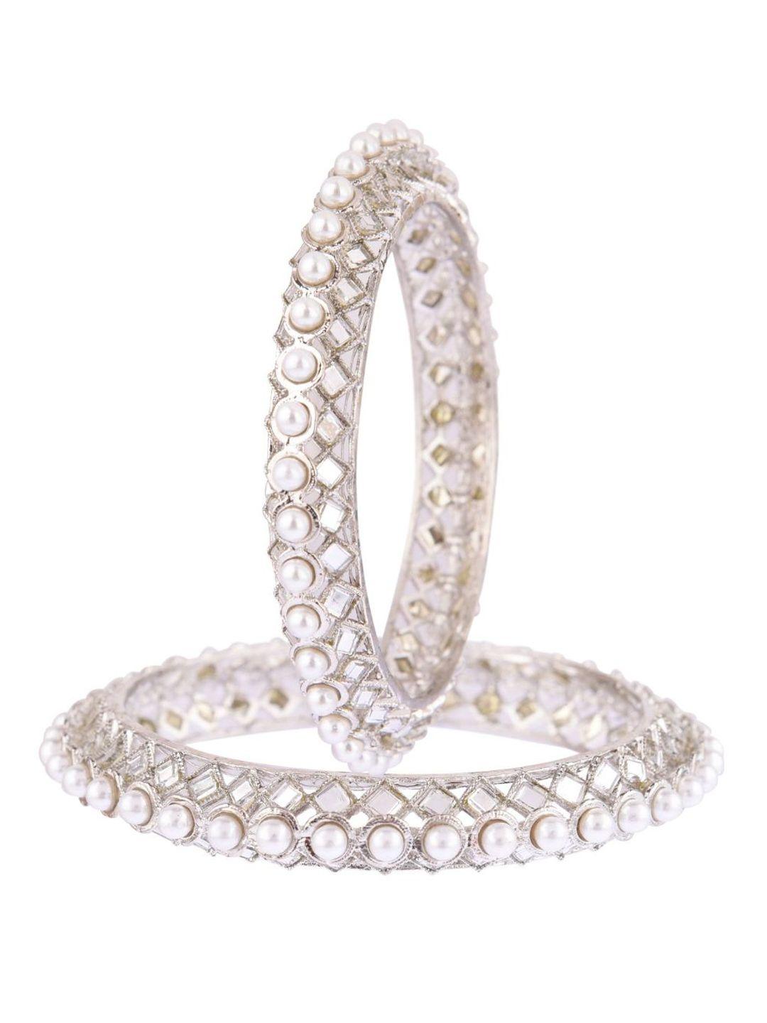 efulgenz antique designer set of 2 white & rhodium-plated  crystal stone-studded bangle