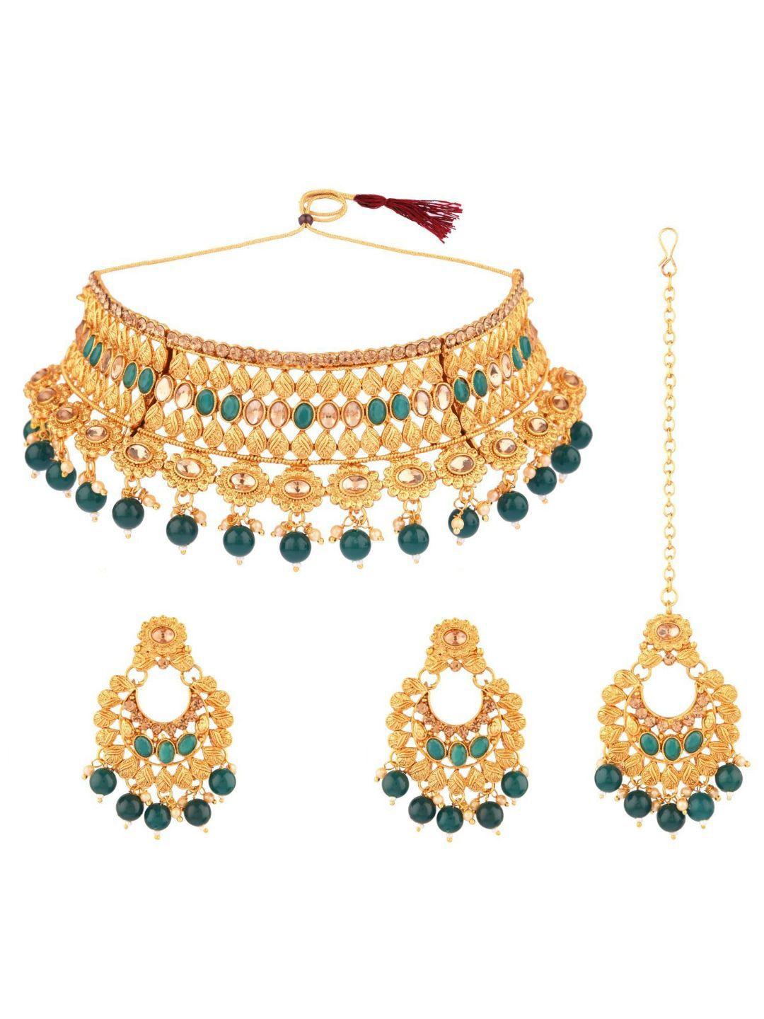 efulgenz crystal studded & beaded gold-plated jewellery set