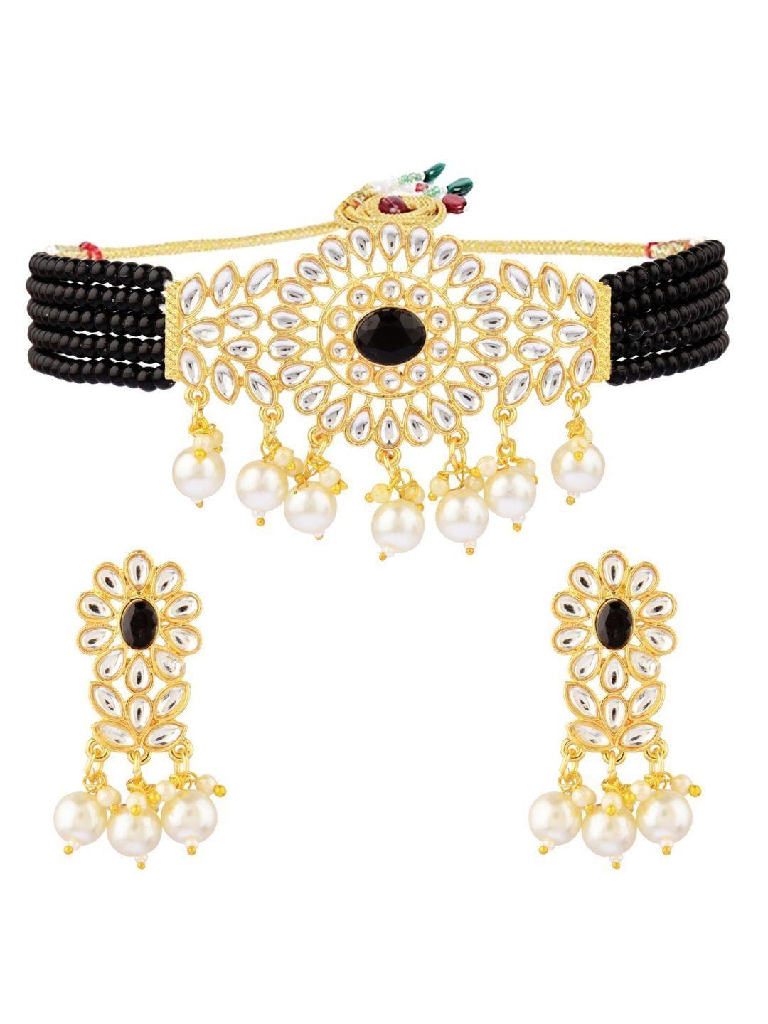 efulgenz gold-plated black kundan studded choker jewellery set