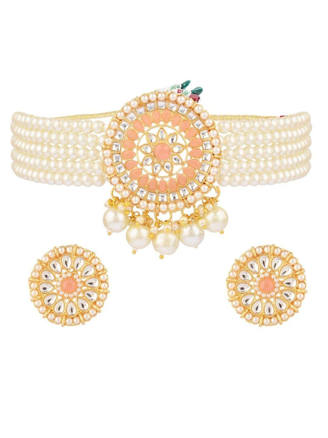 efulgenz gold-plated peach toned kundan studded choker jewellery set