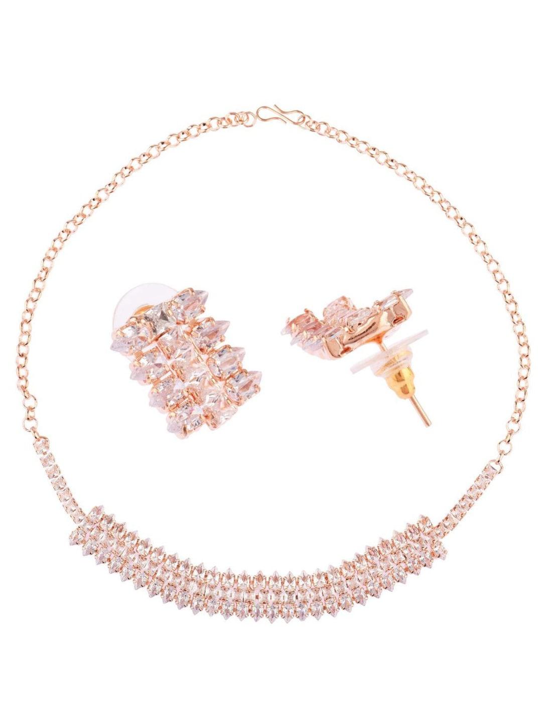 efulgenz gold-toned & white crystals studded gold-plated jewellery set
