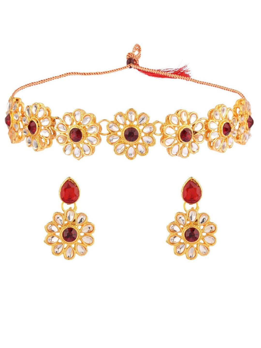 efulgenz women maroon & white gold-plated crystal studded jewellery set