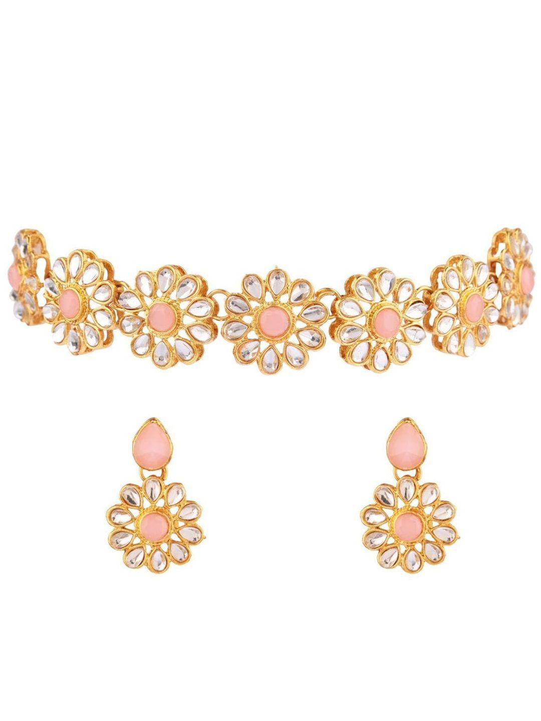 efulgenz women pink & white gold-plated crystal studded jewellery set