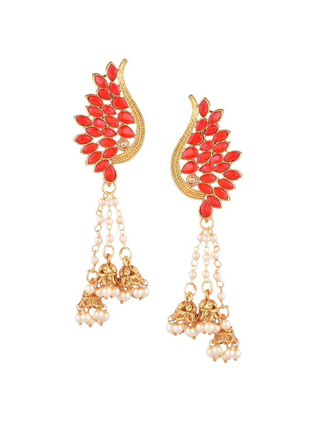 efulgenz women red leaf shaped jhumkas earrings