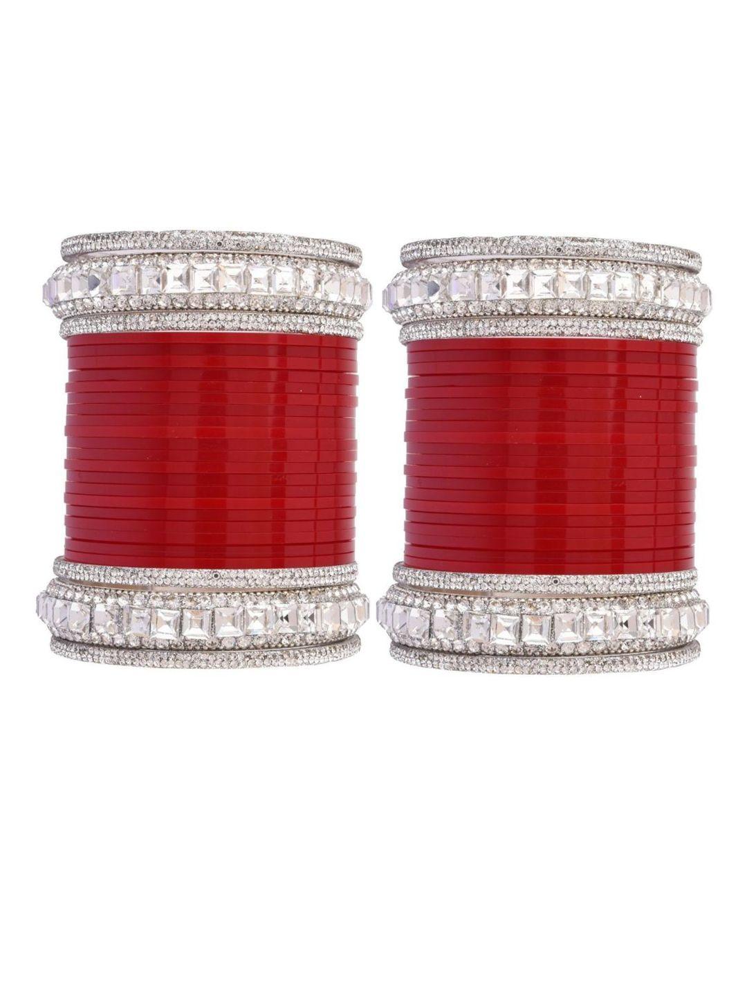 efulgenz antique designer set of 50 silver-plated & maroon bangle set