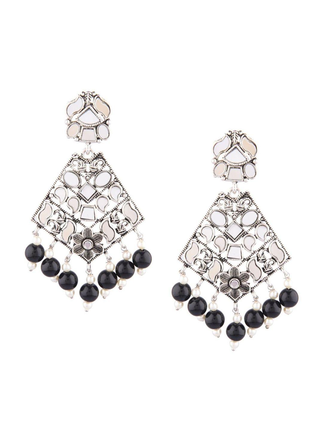 efulgenz black rhodium-plated crystals triangular drop earrings