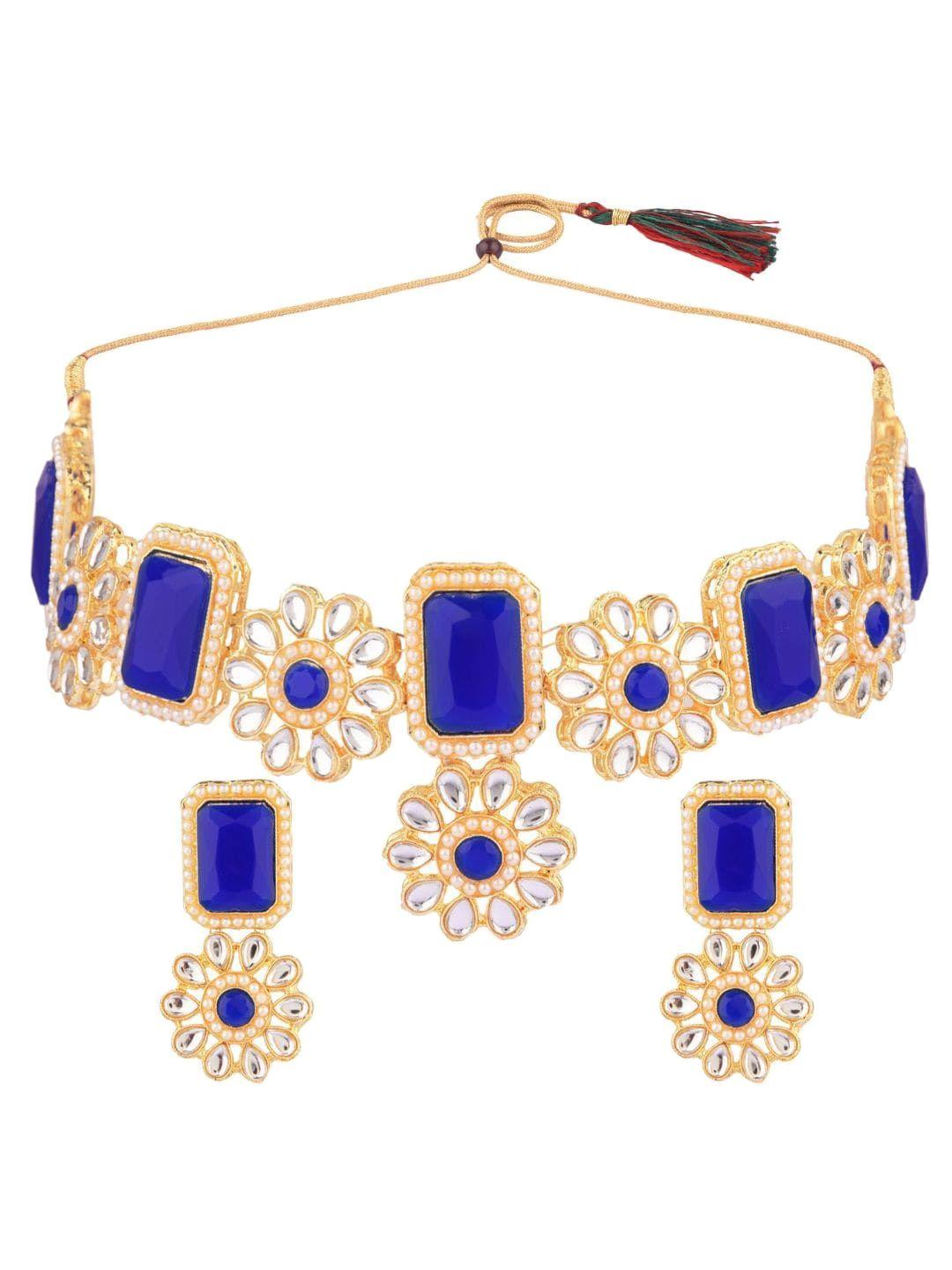 efulgenz gold-plated & blue crystal studded jewellery set