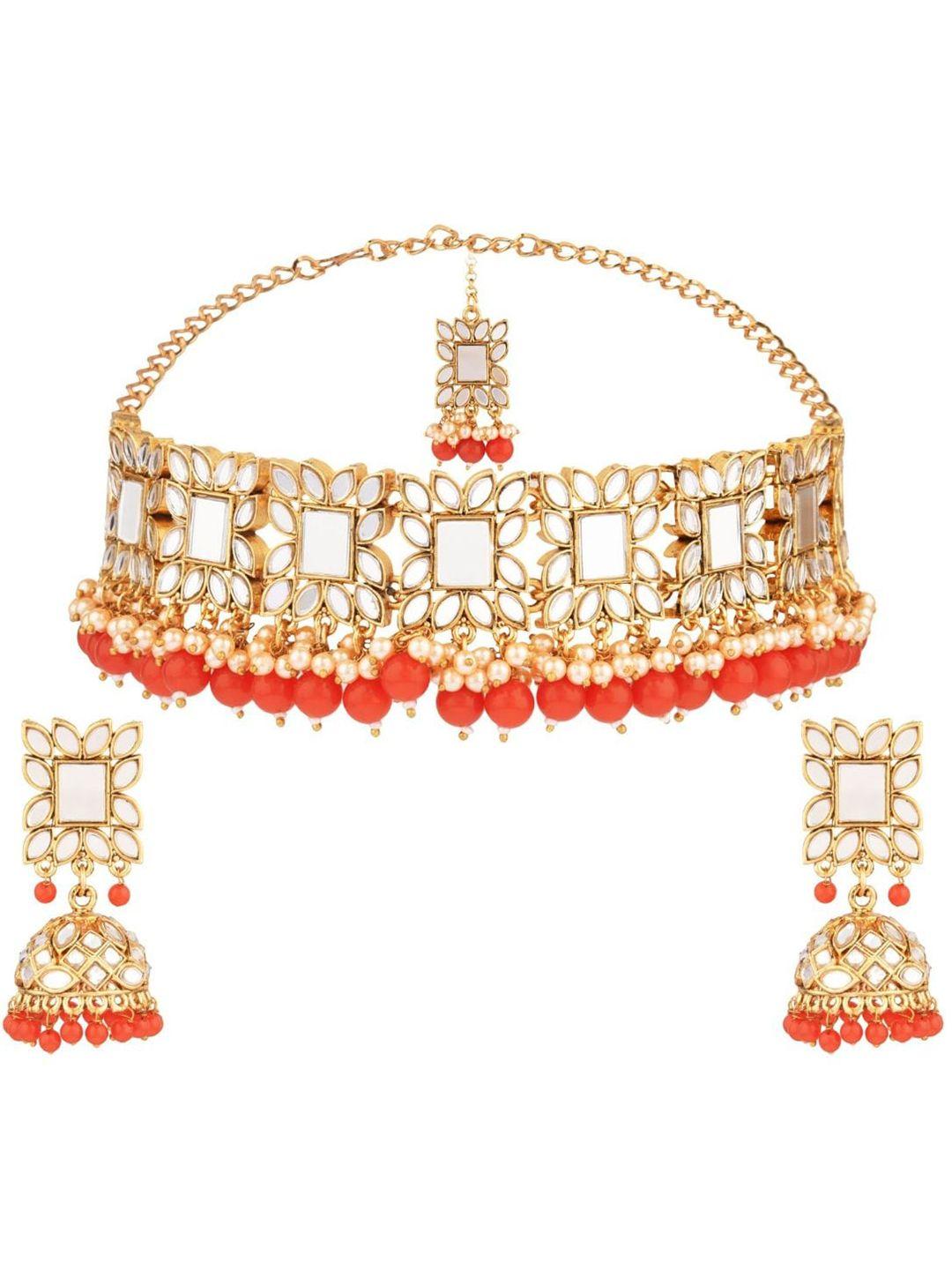 efulgenz gold-plated & red crystal studded jewellery set