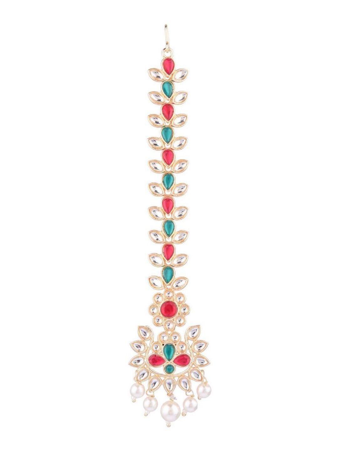 efulgenz gold-plated & red kundan studded maang tika