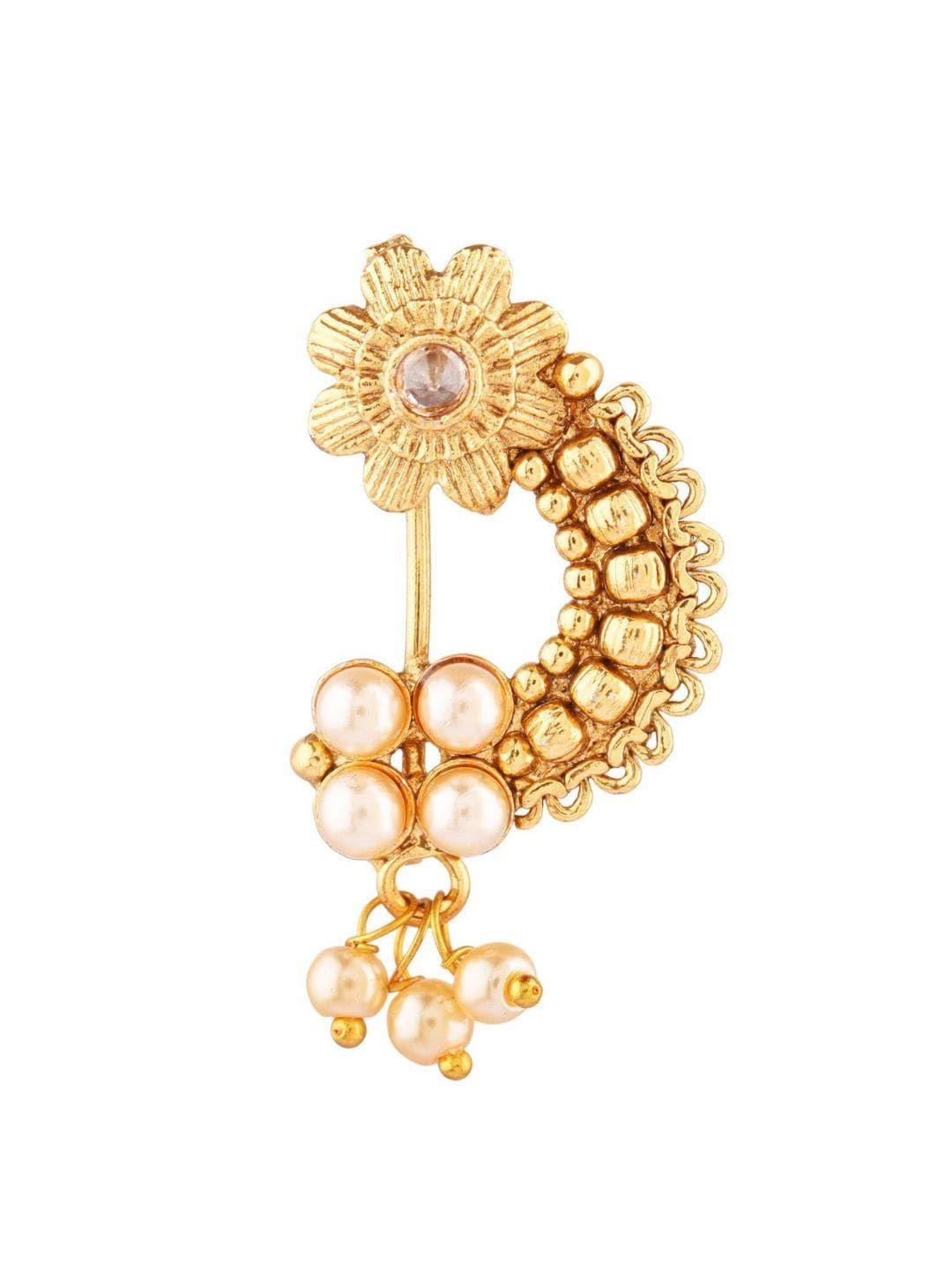 efulgenz gold-plated & white kundan studded nose pin