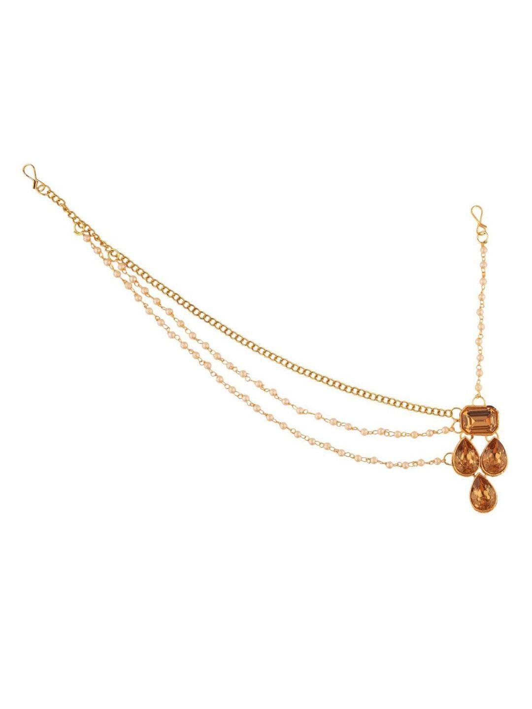 efulgenz gold-plated brown crystal stone-studded maang tikka