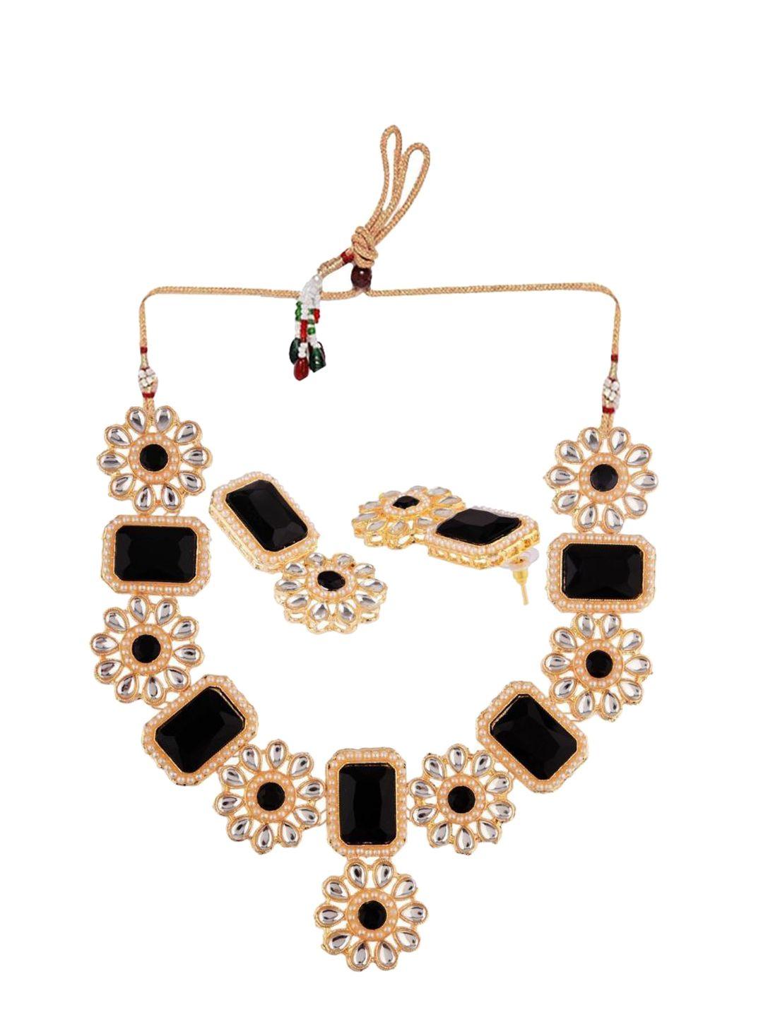 efulgenz gold-plated white & black crystal-studded jewellery set