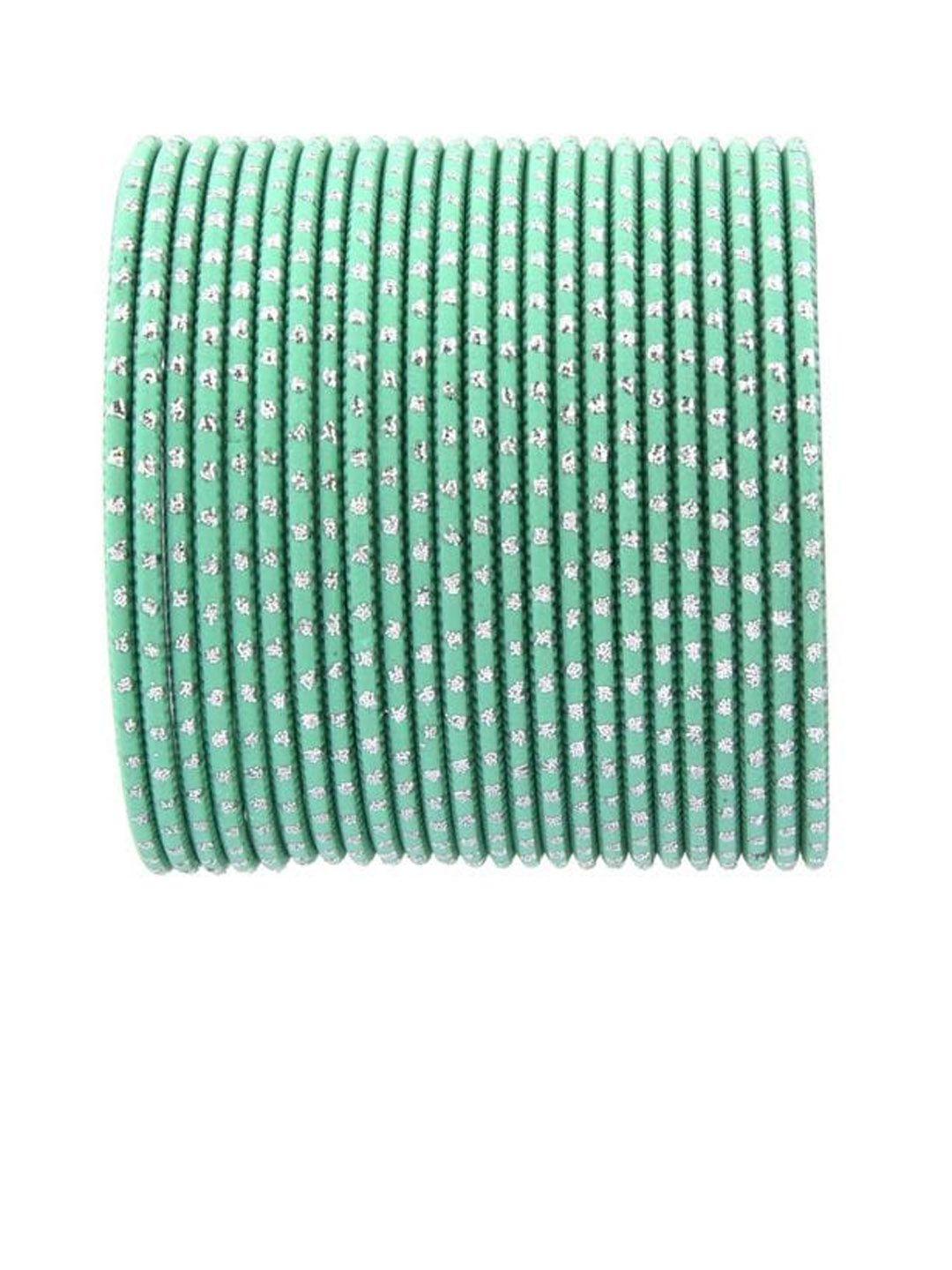 efulgenz green & silver-toned set of 24 embellished bangles