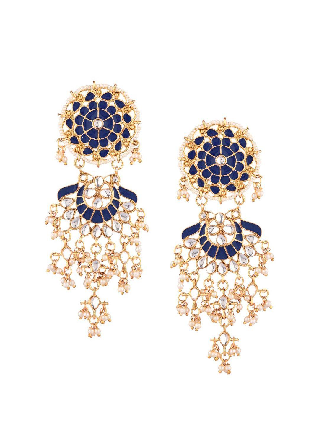 efulgenz navy blue floral chandbalis earrings