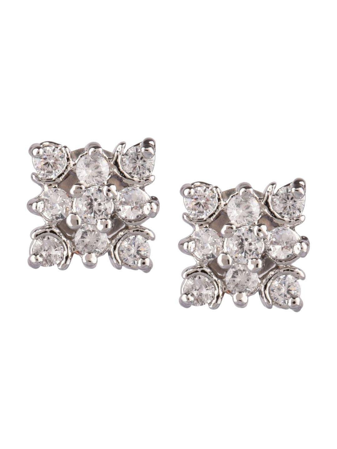 efulgenz rhodium plated square studs earrings