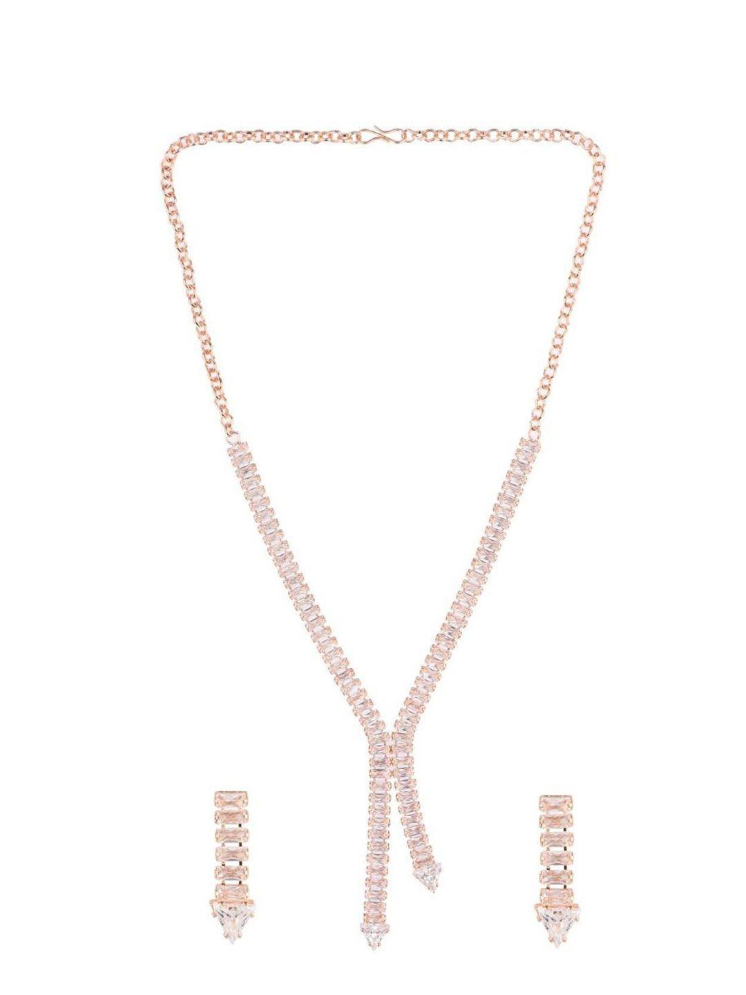 efulgenz rose gold-toned crystal-studded gold-plated jewellery set