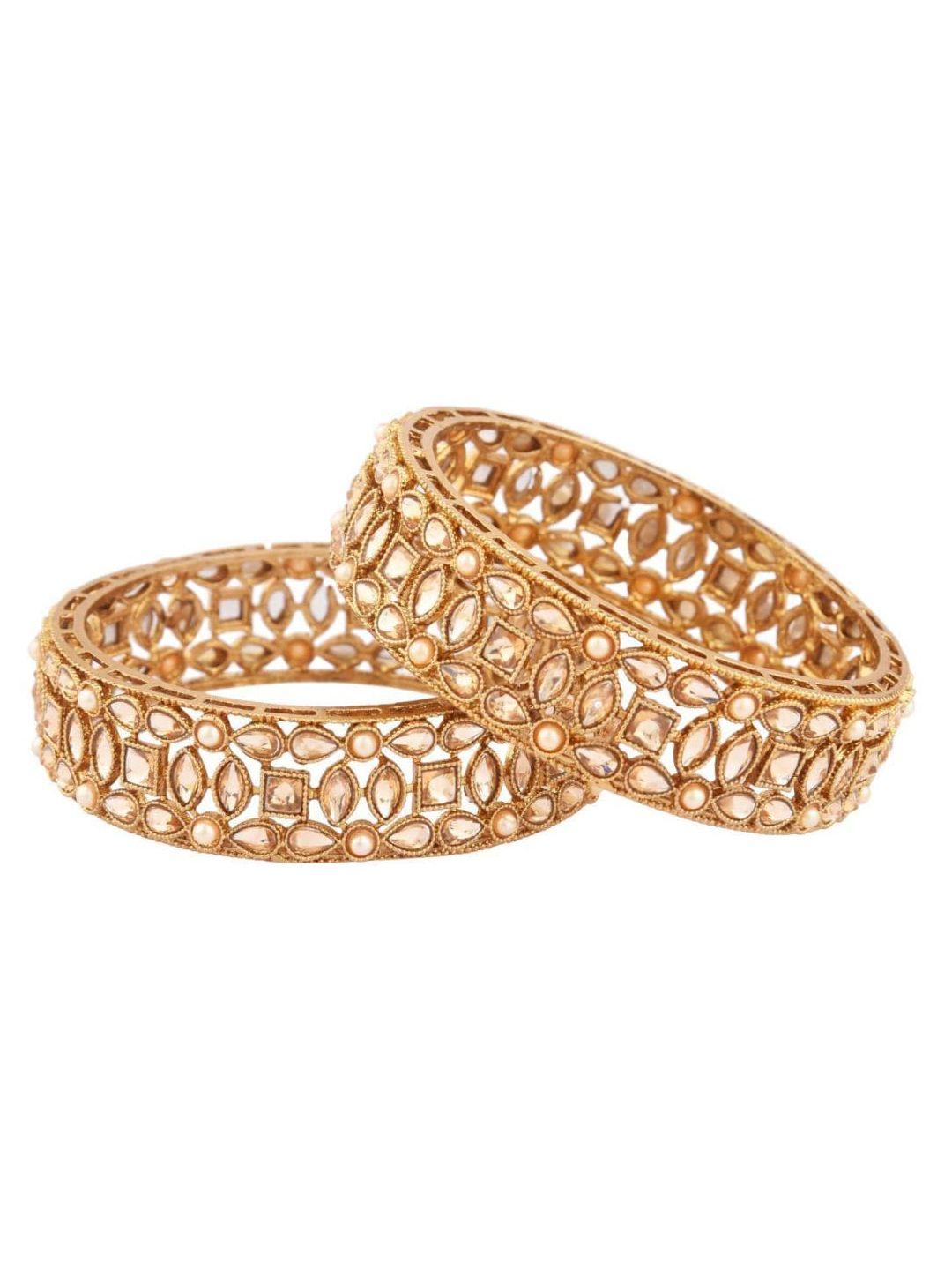 efulgenz set of 2 gold-plated & brown crystal-studded bangle