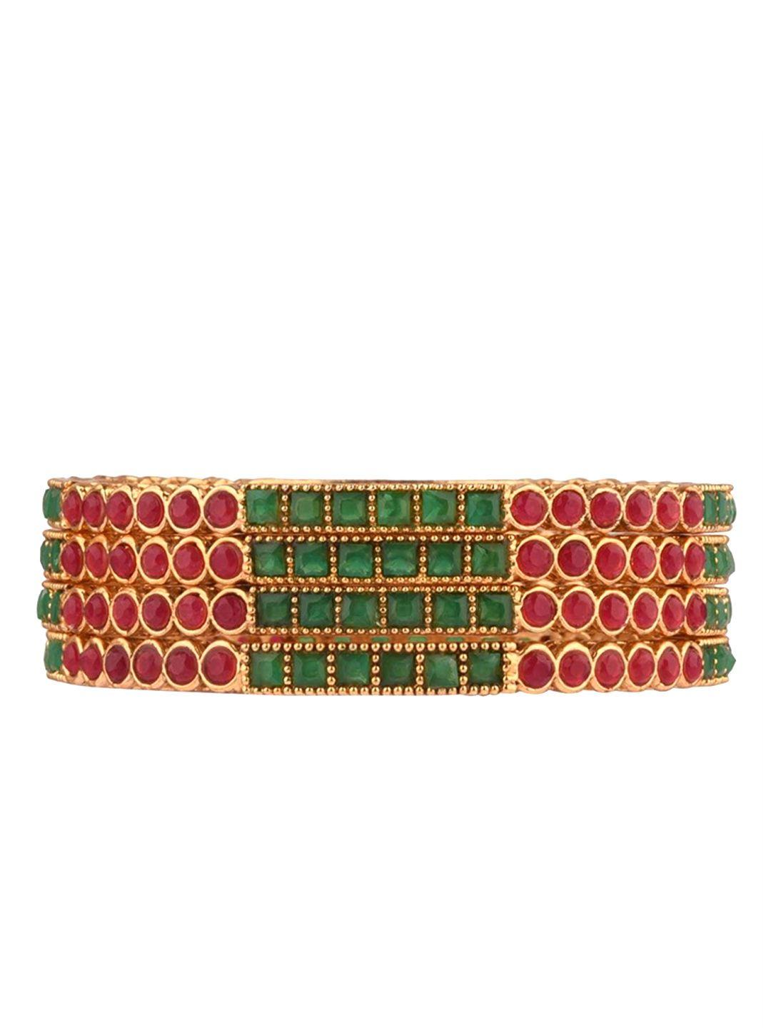 efulgenz set of 2 gold-plated pink & green stone-studded bangles