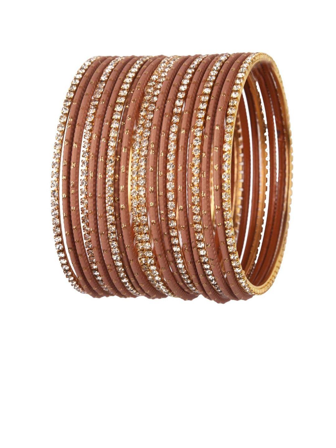 efulgenz set of 20 brown & gold-toned cz crystals studded bangle