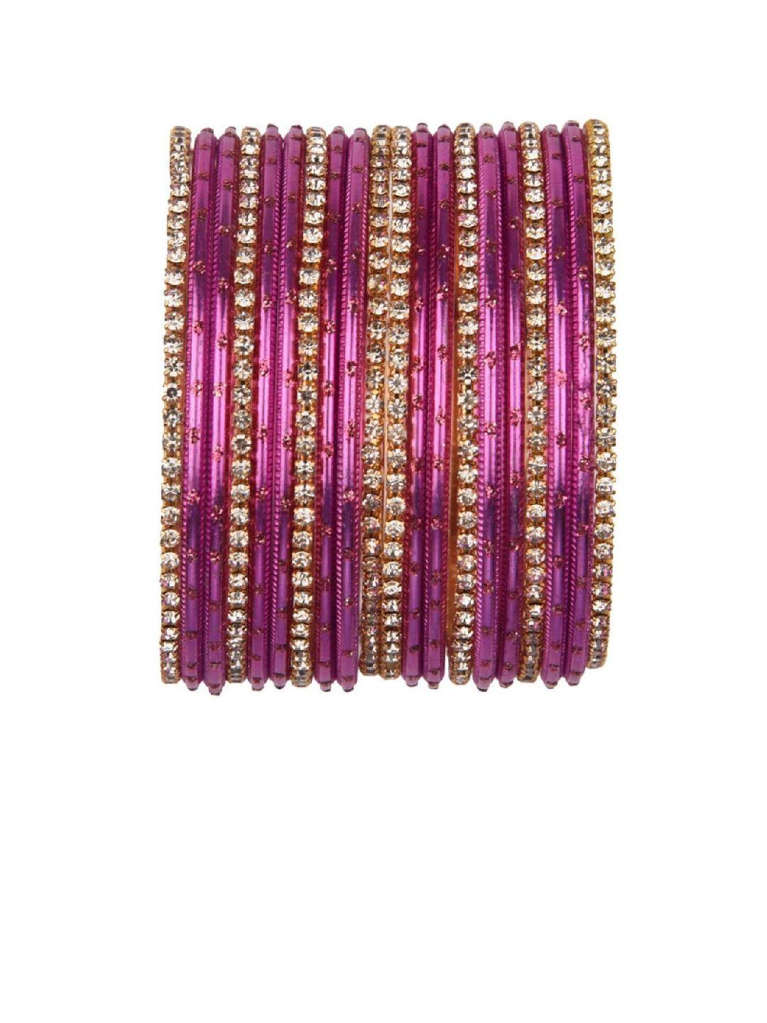 efulgenz set of 20 pink & white crystal studded bangle