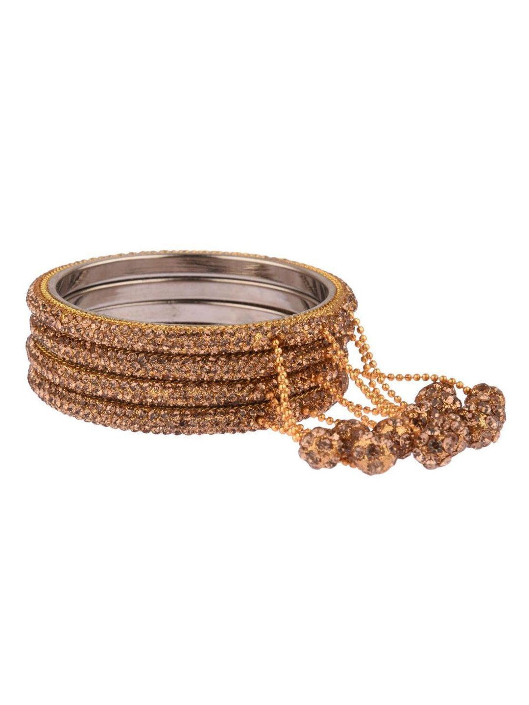 efulgenz set of 4 gold-plated brown crystal studded bangles