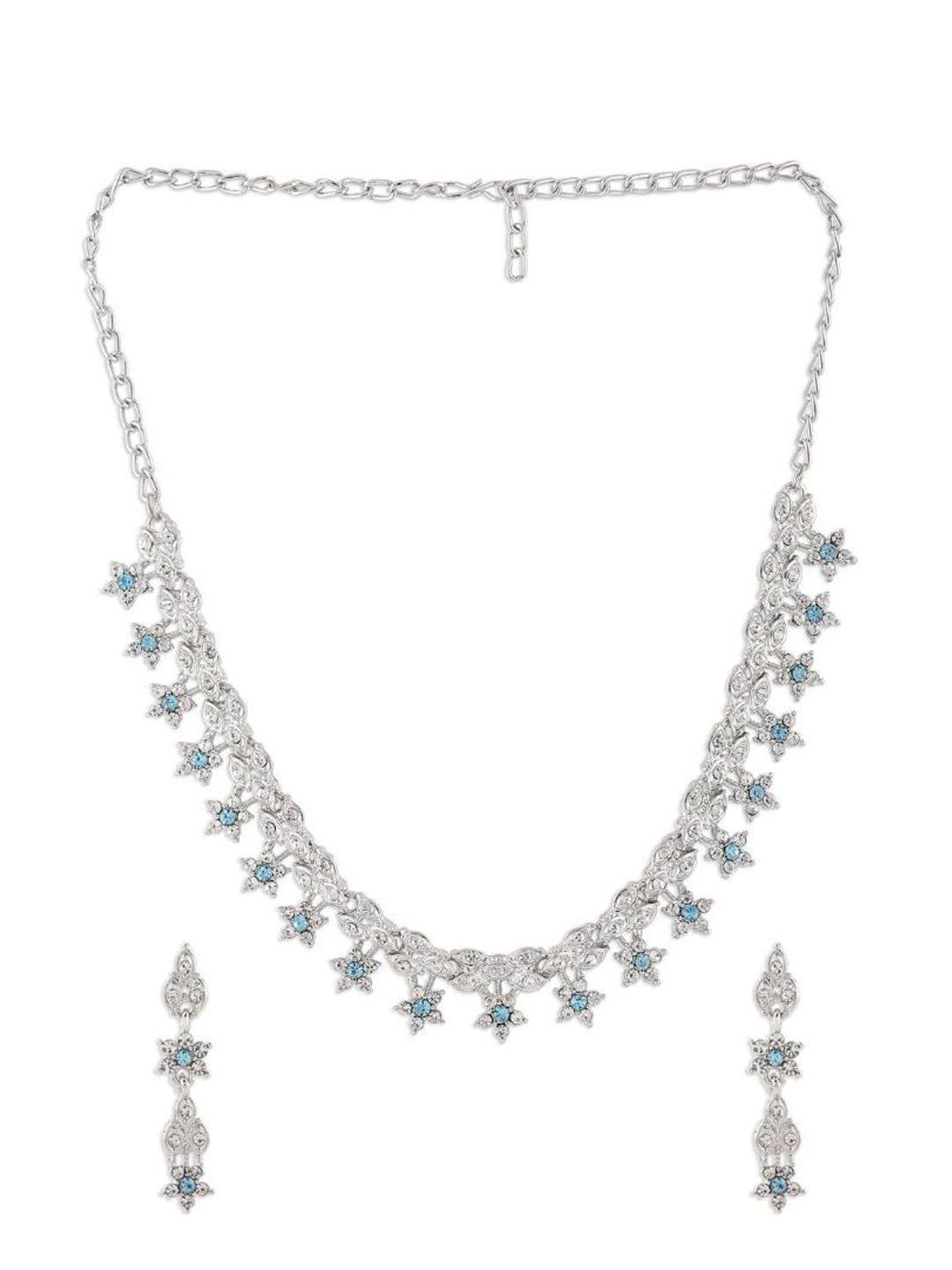 efulgenz silver-toned & white crystal studded rhodium-plated jewellery set