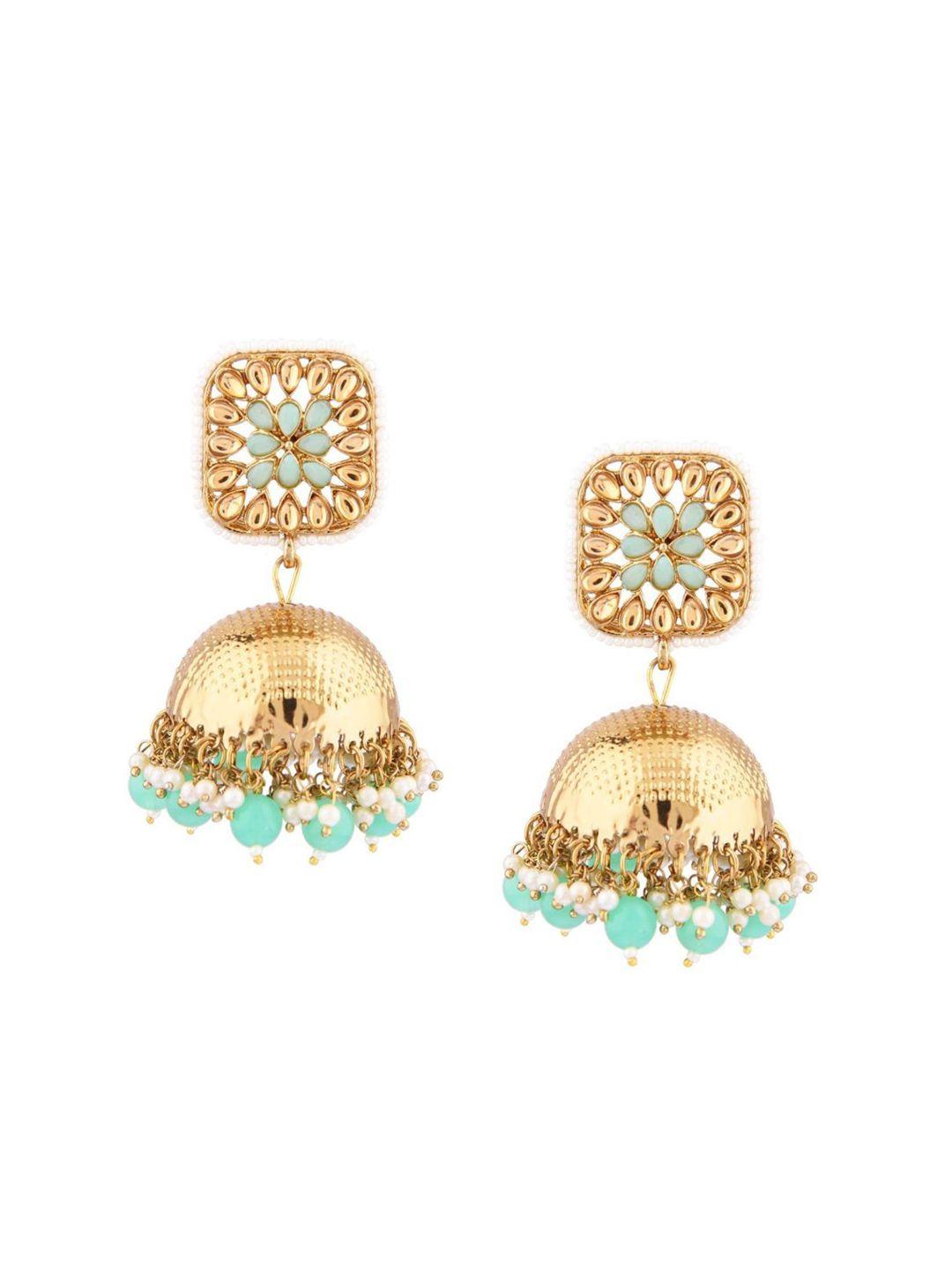 efulgenz turquoise blue & gold-plated dome shaped jhumkas earrings