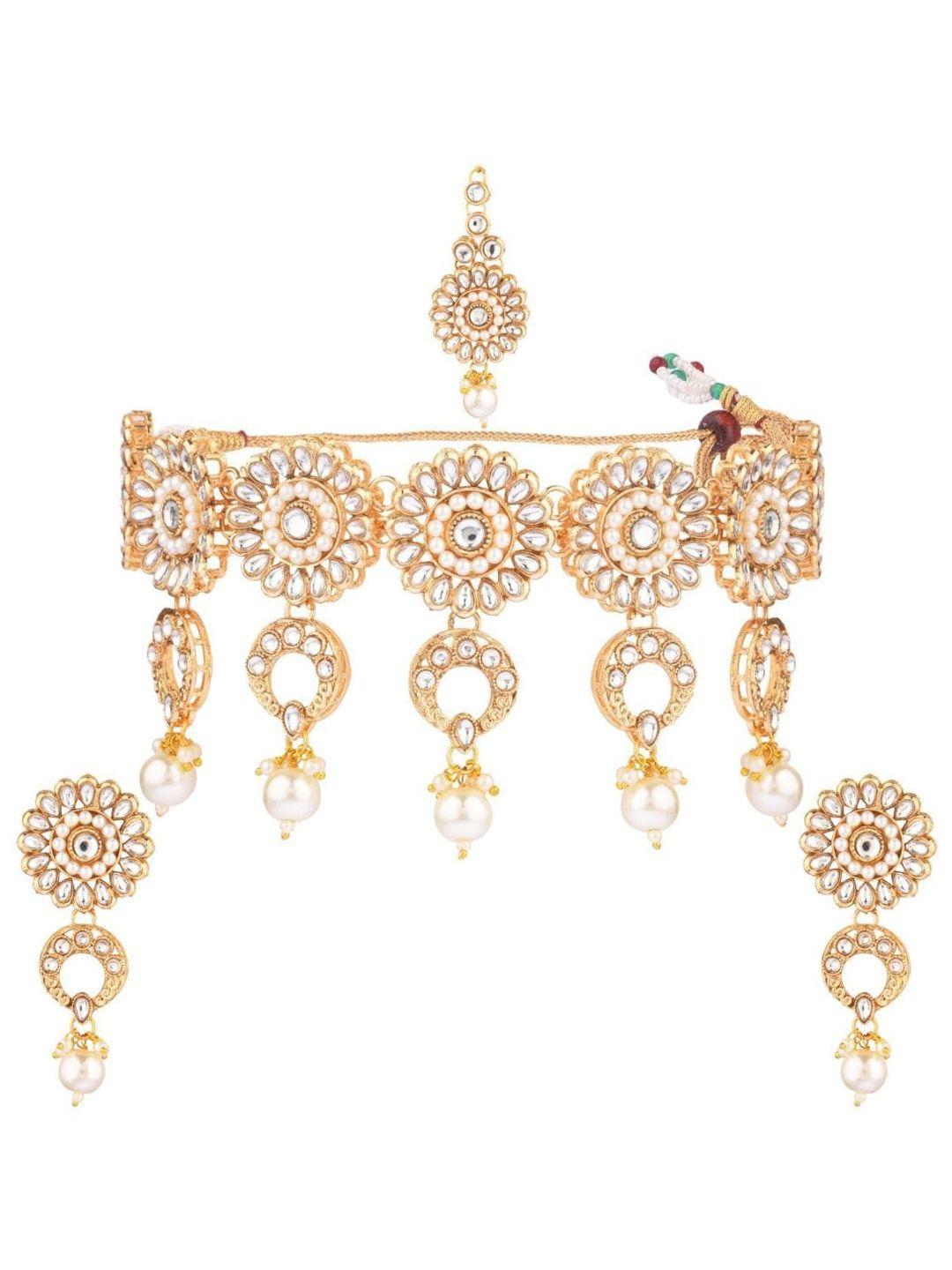 efulgenz white & gold plated crystal jewellery set