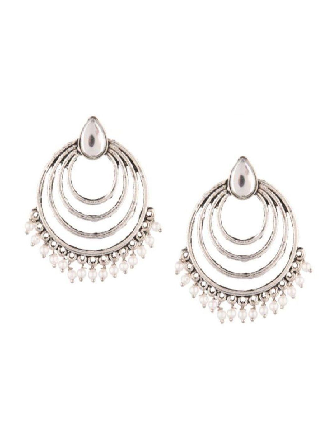 efulgenz white & silver-toned rhodium-plated oxidised crystals studded drop earrings