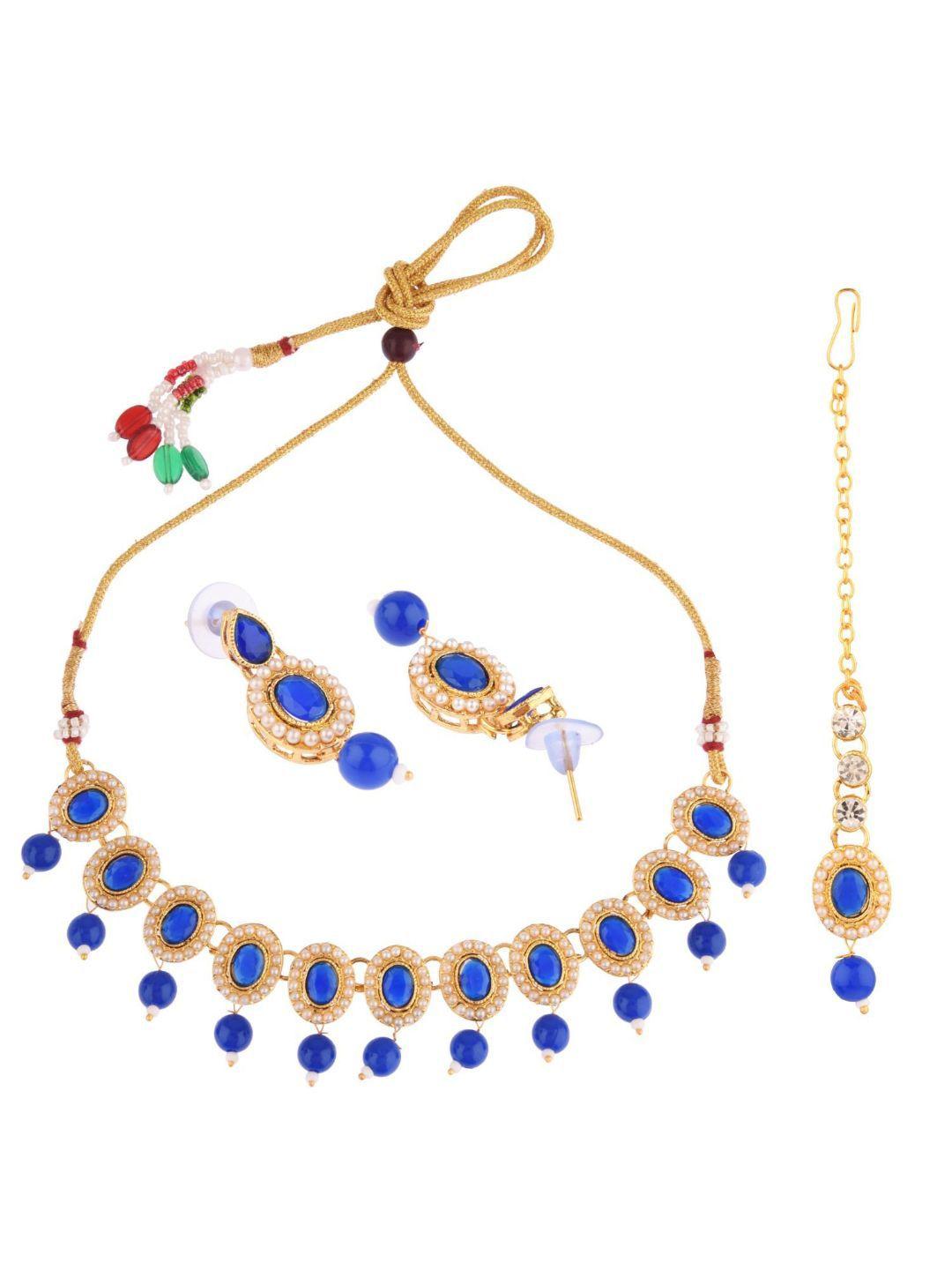 efulgenz women blue & white gold-plated crystal studded & beaded jewellery set