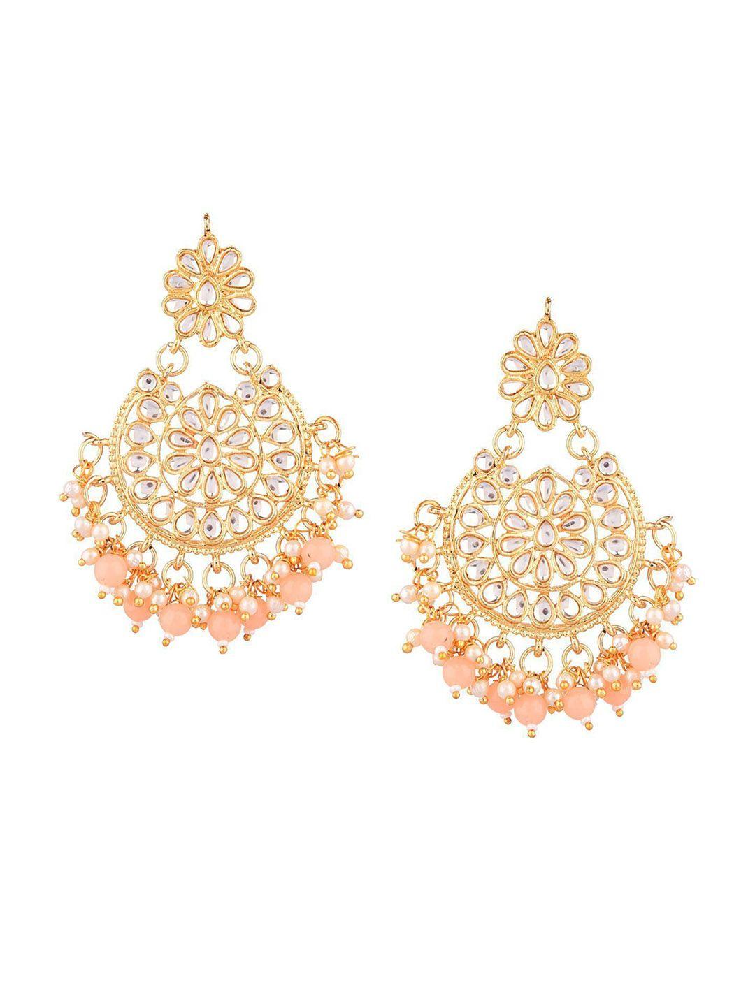 efulgenz women gold plated peach-coloured floral chandbalis earrings
