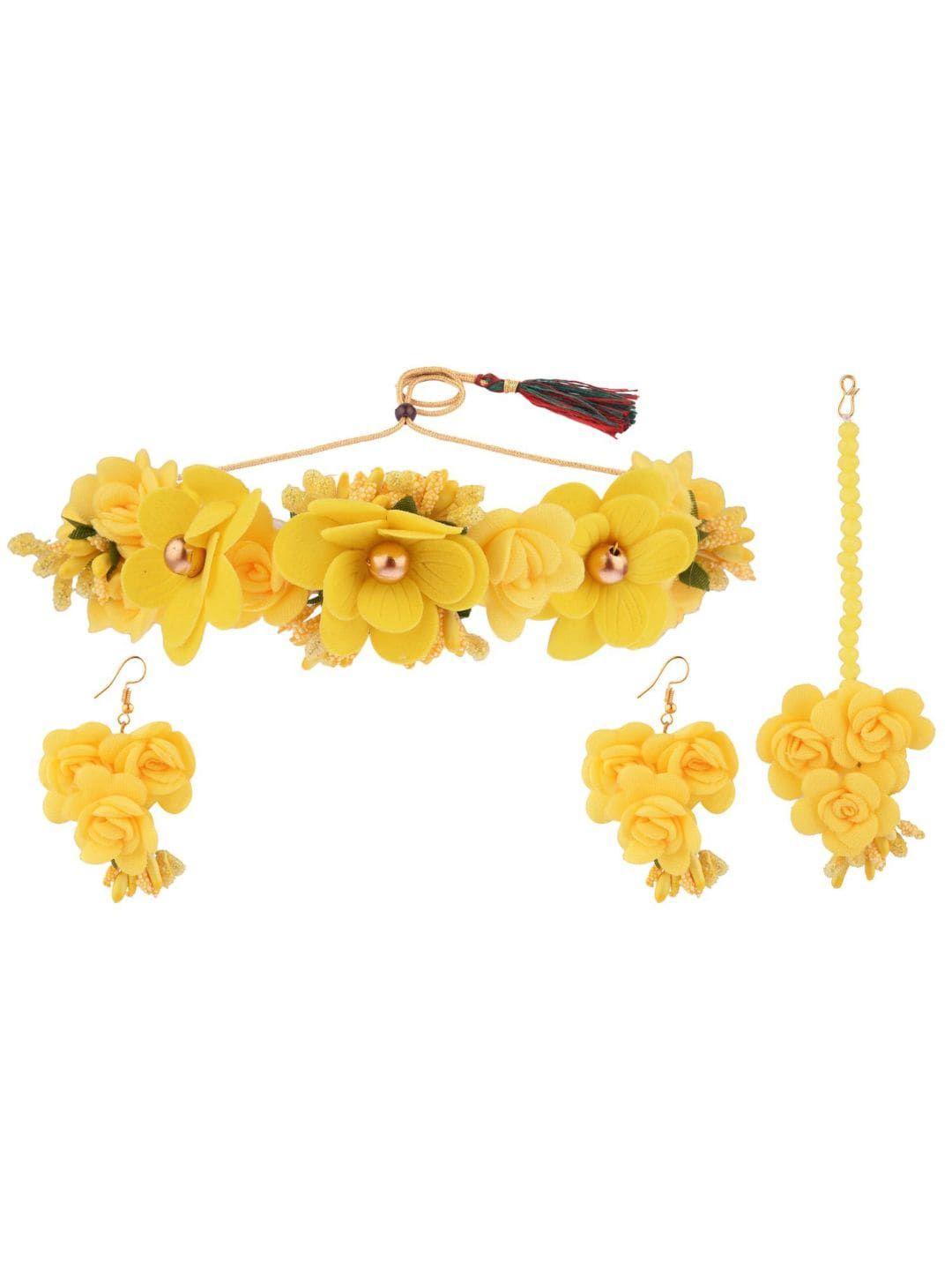 efulgenz women gold-plated yellow floral haldi jewellery set