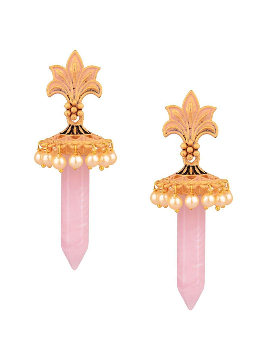 efulgenz women pink & gold-toned classic drop earrings