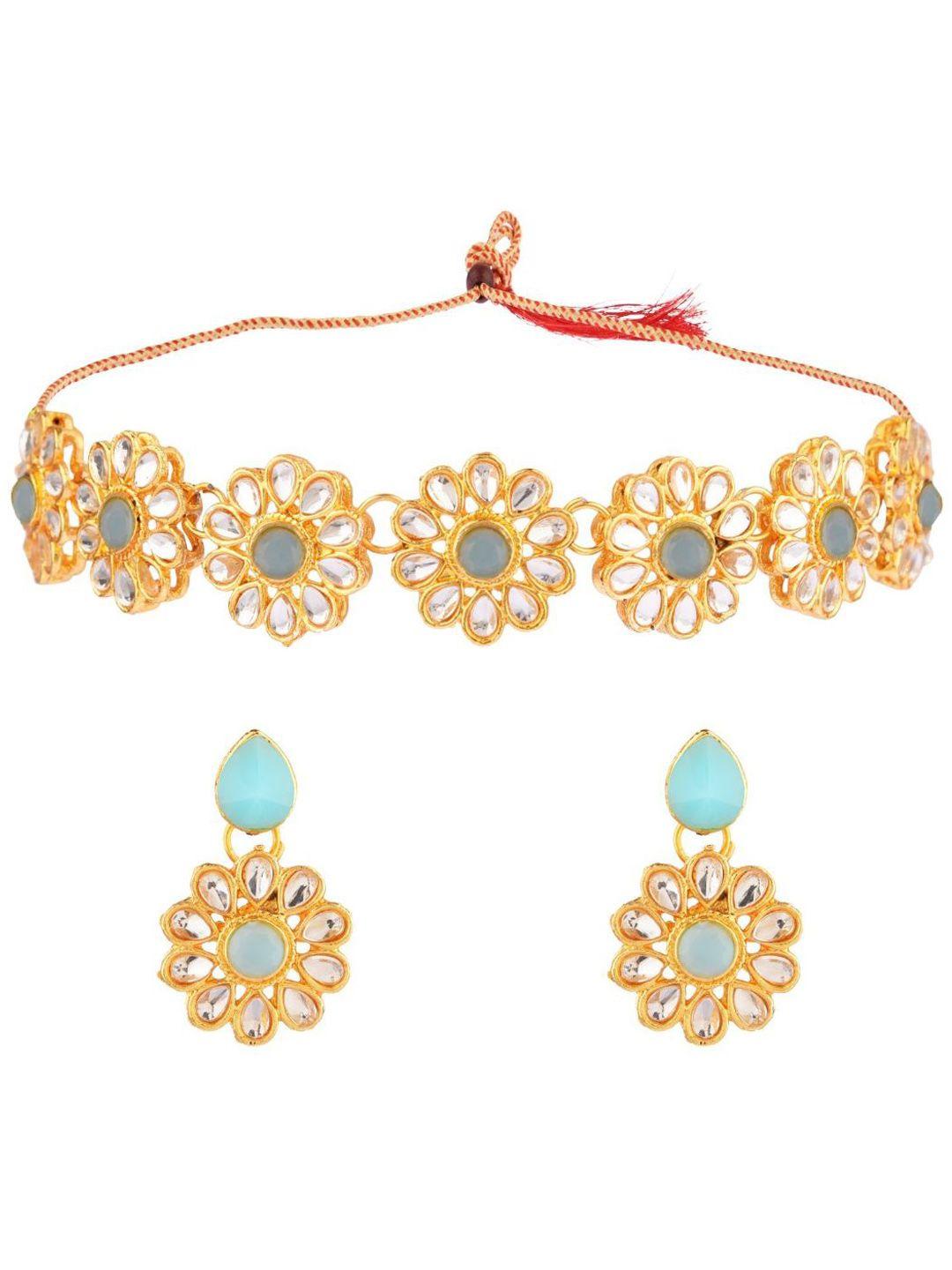 efulgenz women turquoise blue & white gold-plated crystal stone-studded jewellery set