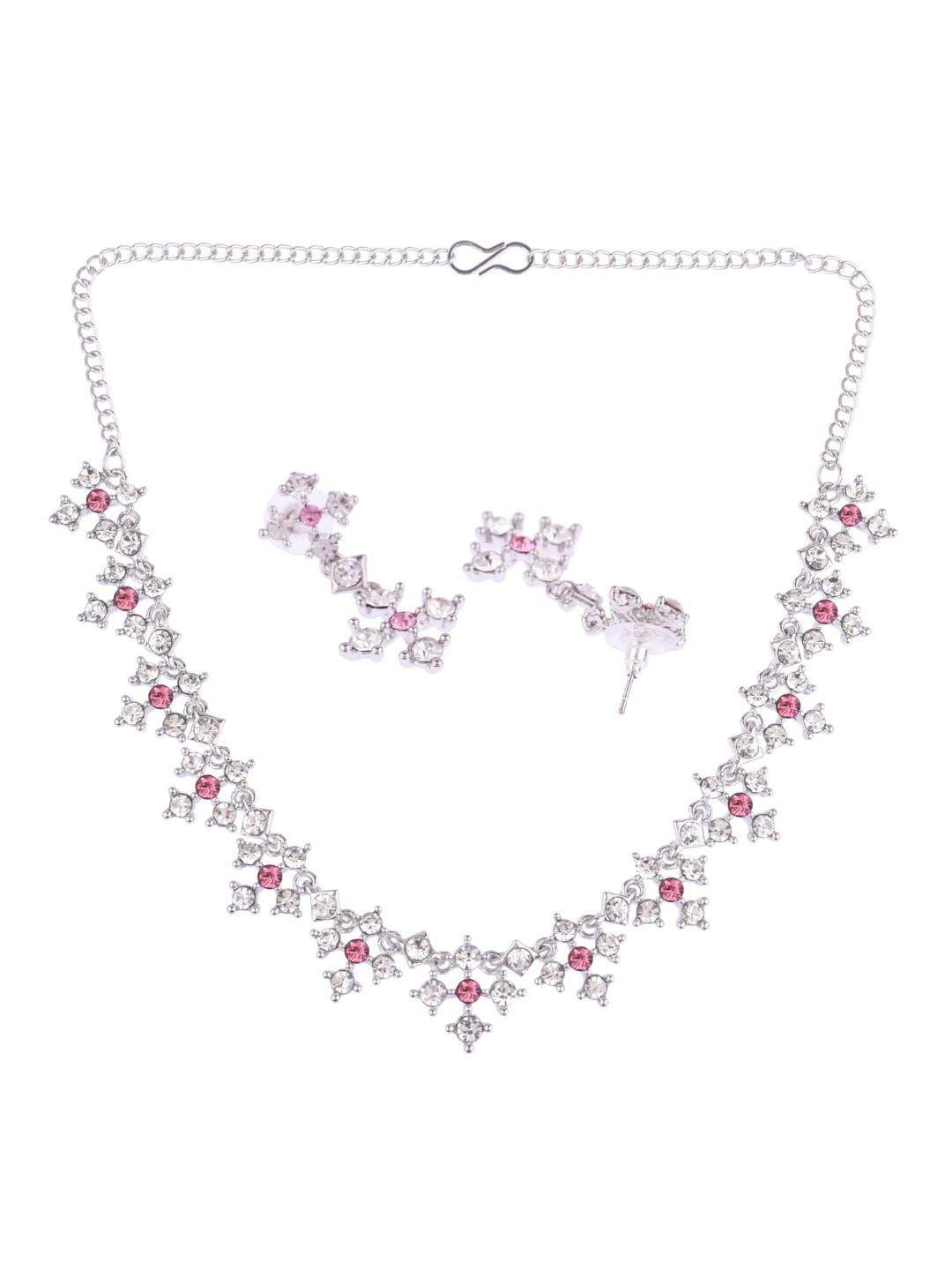 efulgenz women white & pink rhodium-plated crystal-studded jewellery set