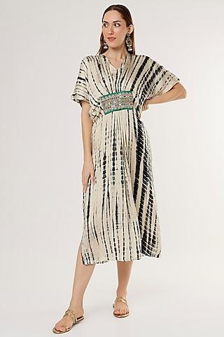 egg shell white & black printed kaftan dress