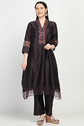 eggplant embroidered kurta set