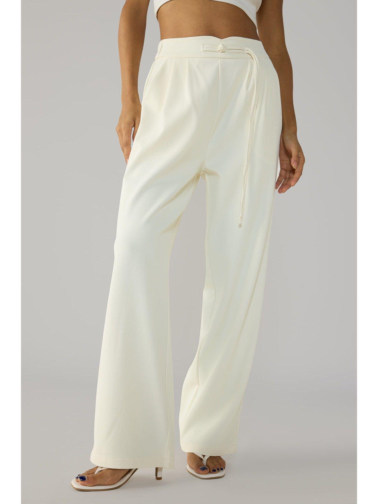 egret white knotted waist korean pant