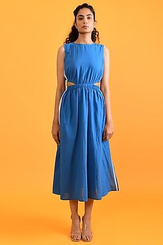 egyptian blue handloom cotton midi dress